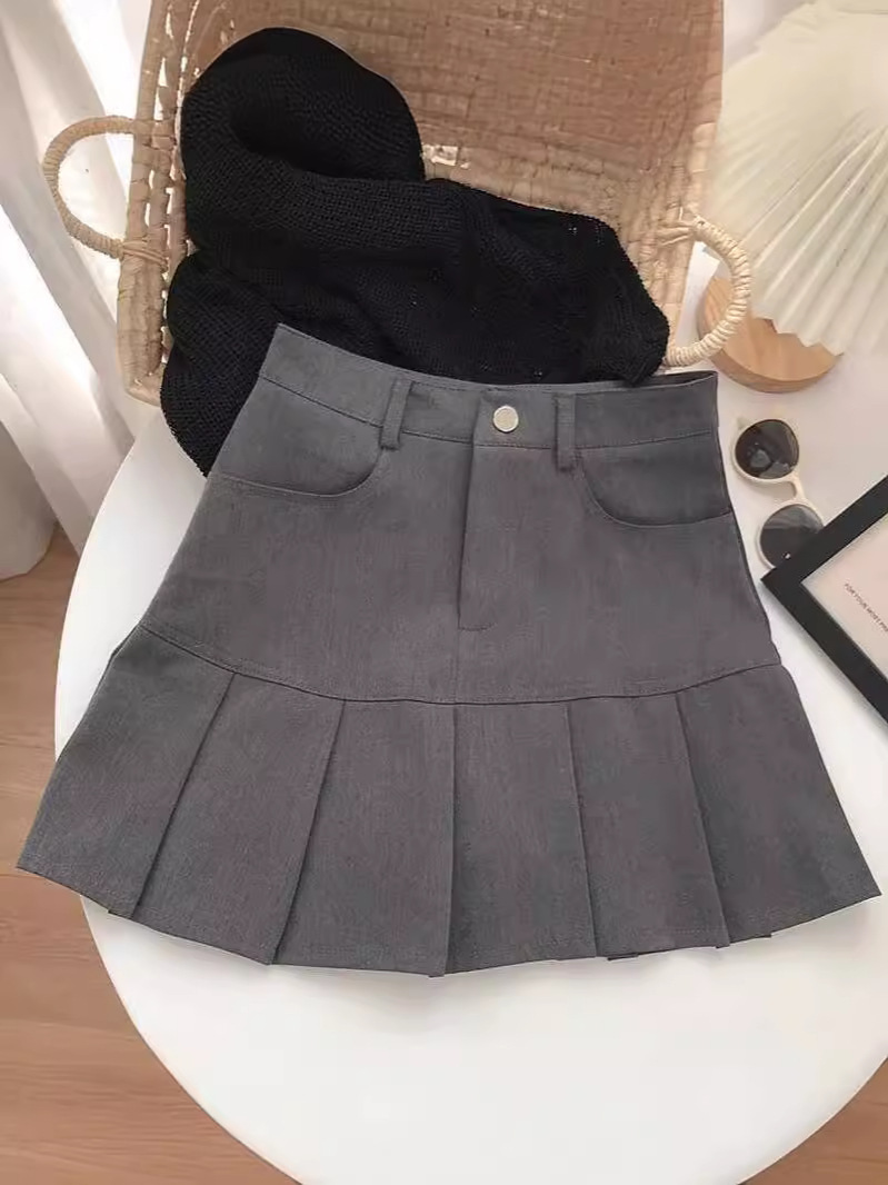 Pleated Skirt Women's 2024 Summer New Design Sense High Waist A- line Skirt Anti-glare Korean Style Western Style Slimming Skirt