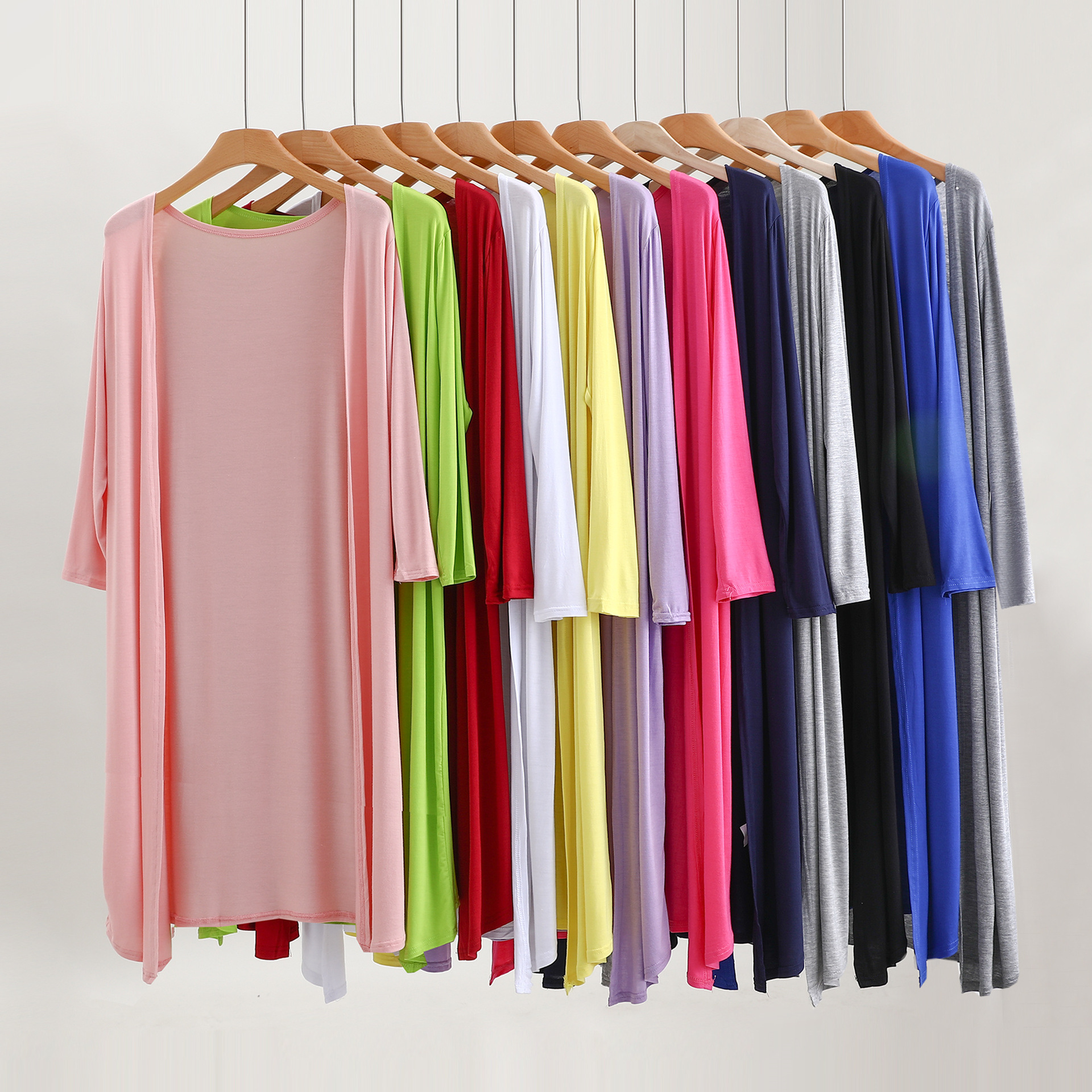 Autumn and summer extended modal cardigan women's shawl sun protection clothing air conditioning shirt long sleeve thin coat one-piece delivery