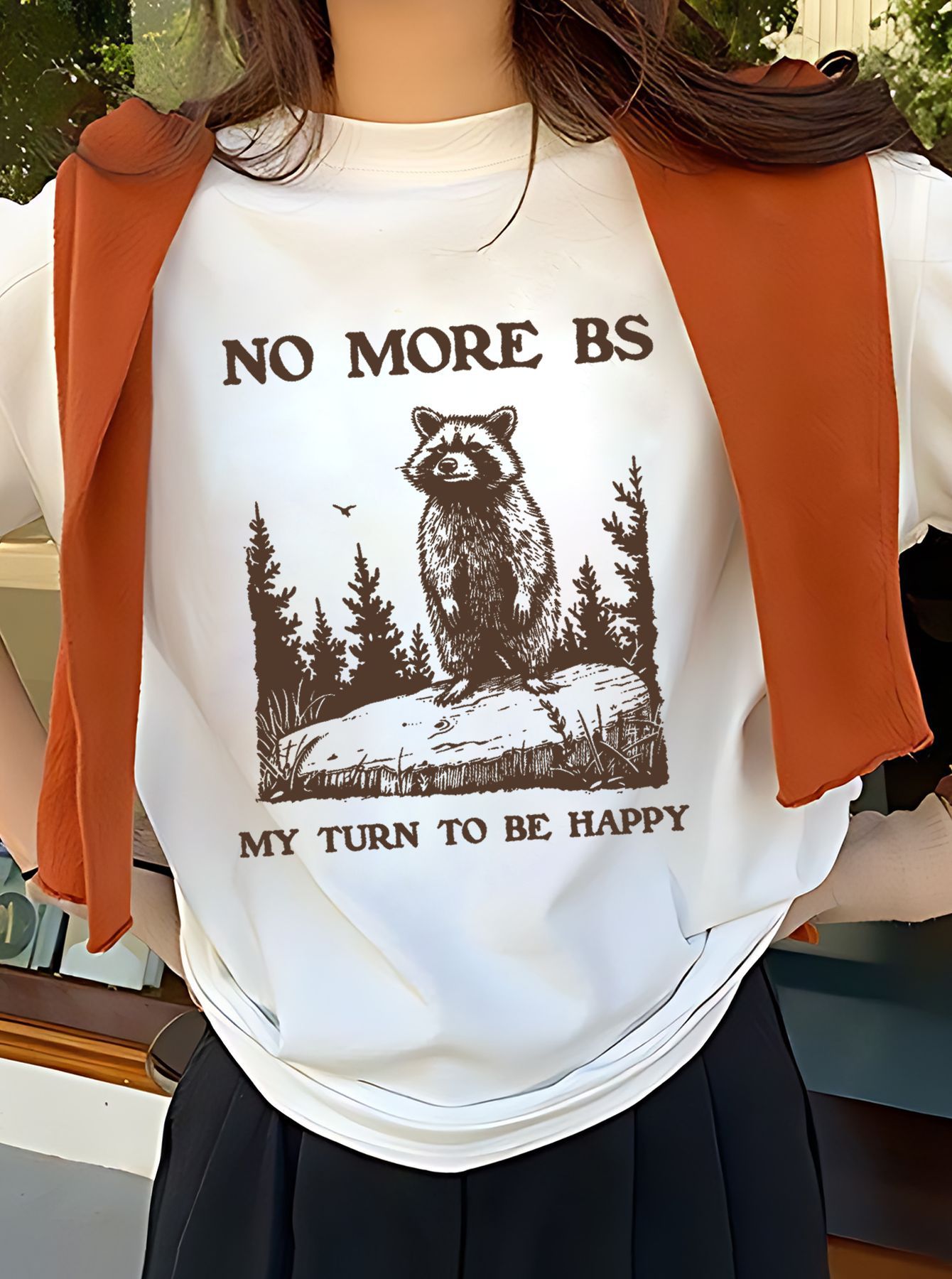 180gT-Shirt/1 T-Shirt/100% Polyester, Ladies No More Happy Print Crewneck T-Shirt