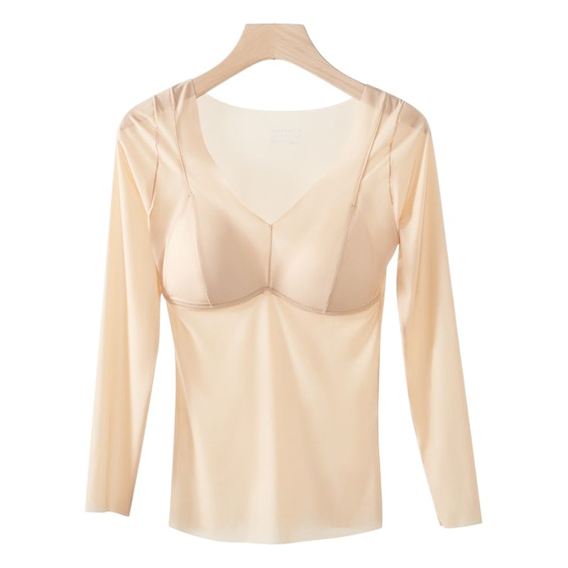 Strict selection of autumn and winter ultra-thin jelly cloud feeling collagen skin beauty base coat with chest pad one-piece long sleeve top