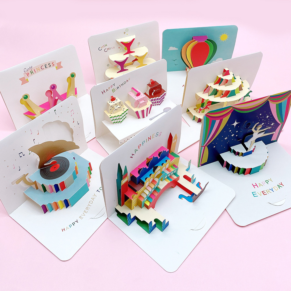 Children's Day Stereo Greeting Card Environmental Protection Paper Animation Castle 3D Card Folding Kindergarten Parents' Meeting Invitation Card