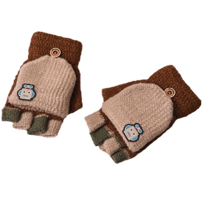 Picture of Children's flip gloves autumn and winter boys half finger warm cute Primary School students writing knitted dual-purpose gloves wholesale