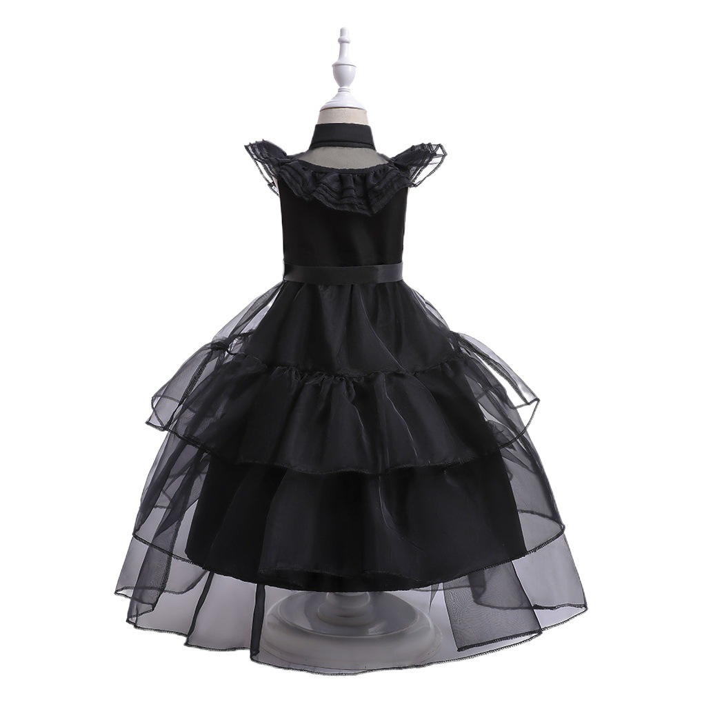 Cross-border American drama Wednesday dress princess dress Adams family cosplay black cake gauze dress