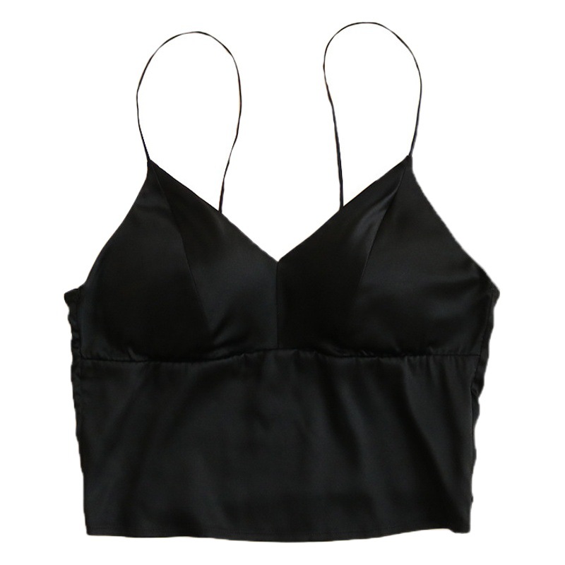 Guo Lian Silk Satin Sling Underwear Short with Chest Pad Mulberry Silk Beautiful Back Bra No Steel Ring Anti-Light
