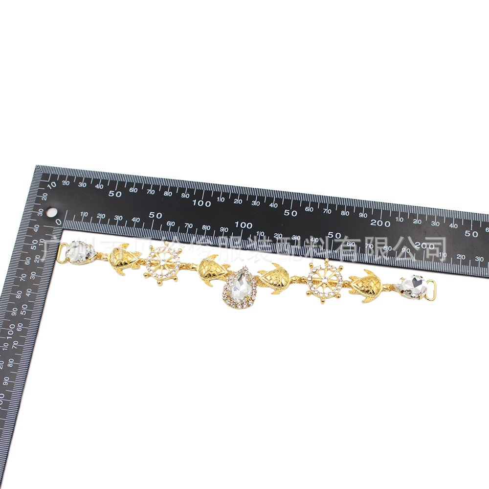 Wholesale New Gold Turtle White Glass Rhinestone Shoe Chain Beach Flip Flops Decorative Accessories Welding Metal Chain