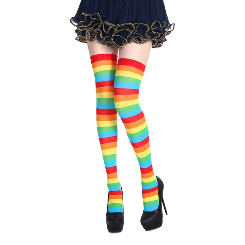 Cross Border Striped Socks Halloween Christmas Party Costumes Props Silk Stockings Striped Over-the-Knee Stockings Colorful Socks