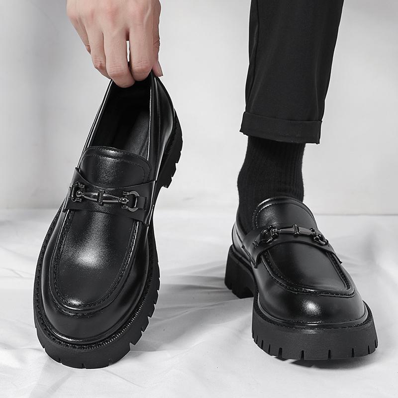 2025 Youth Thick-Soled Heightening Fashion Men's Shoes Large Leather Shoes Low-Top Outdoor Lace-Up Fashion Casual Shoes