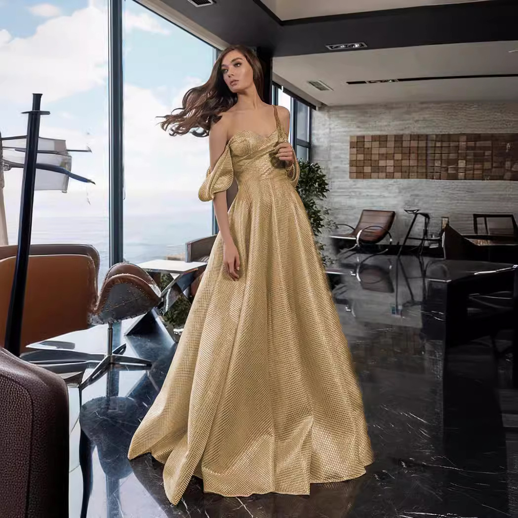Picture of Champagne-Colored High-End Dress Champagne Colorful High-End Women's High-End Off-Shoulder Tube Top Evening Dress
