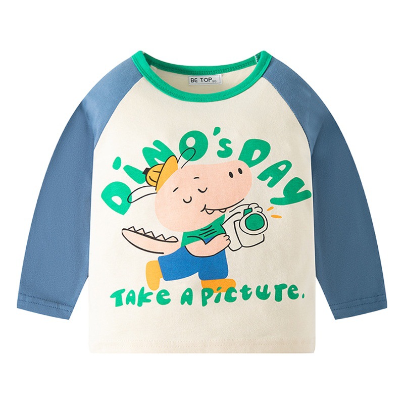 be top Korean children's cotton T-shirt spring and autumn cartoon pattern boys long sleeve bottoming shirt a generation of hair