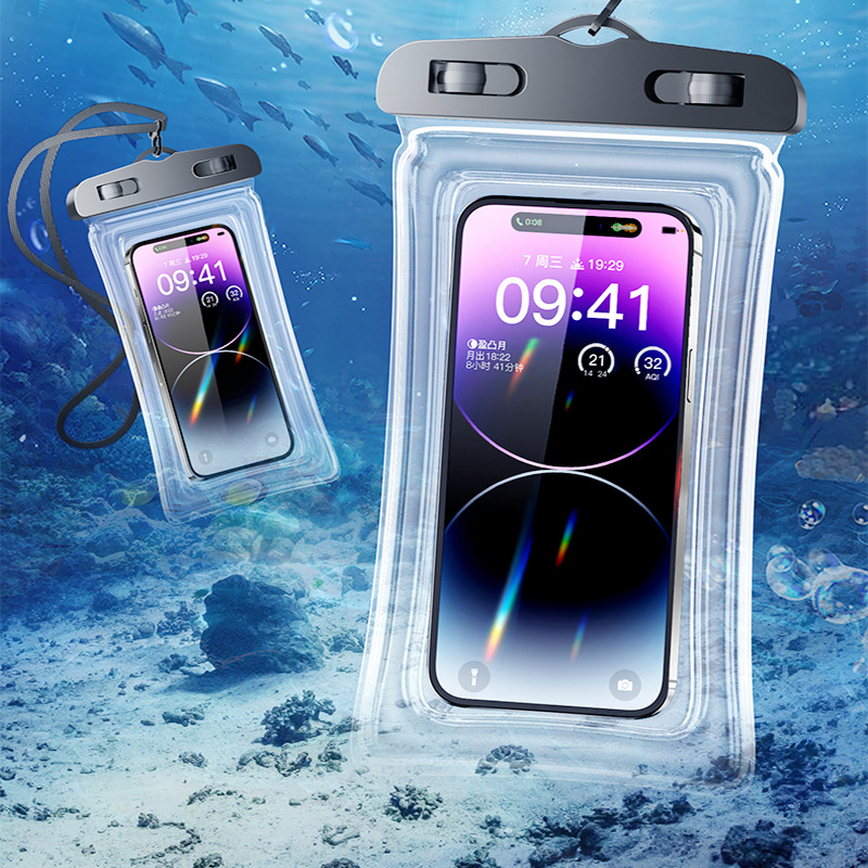 Simple Style Touchscreen Swimming Special Mobile Phone Waterproof Bag Hot Spring Transparent Sealed Bag Lanyard Hanging Neck Swimming Equipment
