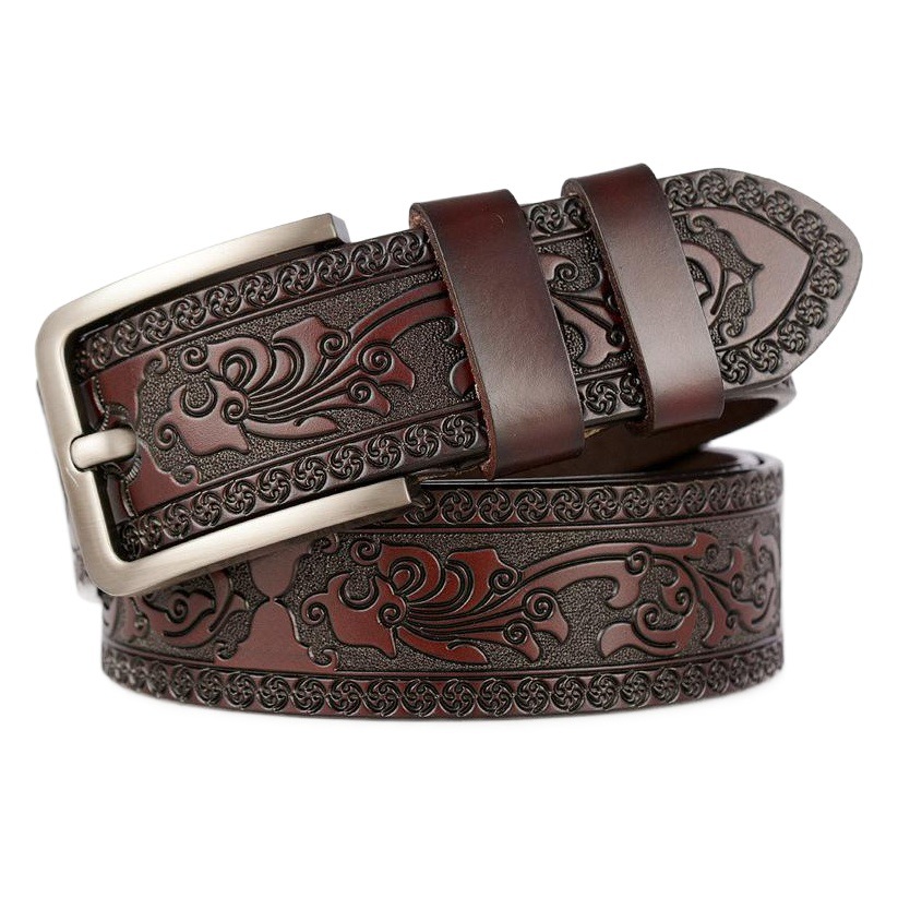 New fashion casual pin buckle cowhide Belt Men's European and American personality carved men's cowhide belt wholesale
