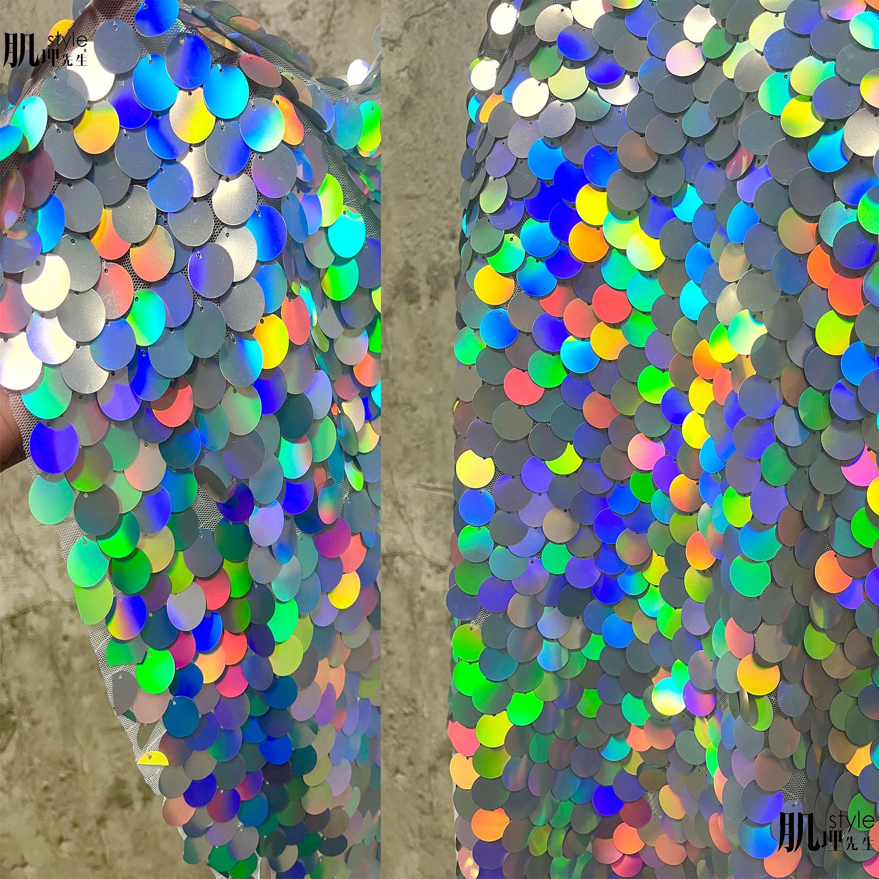 Symphony Fish Scale Sequin Fabric DIY Clothing Designer Fabric Gradient Laser Symphony Large Sequin Dress Fabric