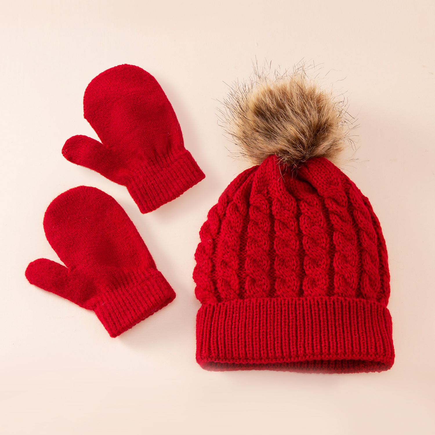 Picture of New wool monochrome twist warm children's hat scarf gloves two or three-piece spot children's hat set