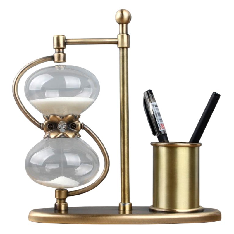 Pen Holder Hourglass Timer Retro Office Desktop Ornaments Glass Time Hourglass Quicksand Gift Box High-End