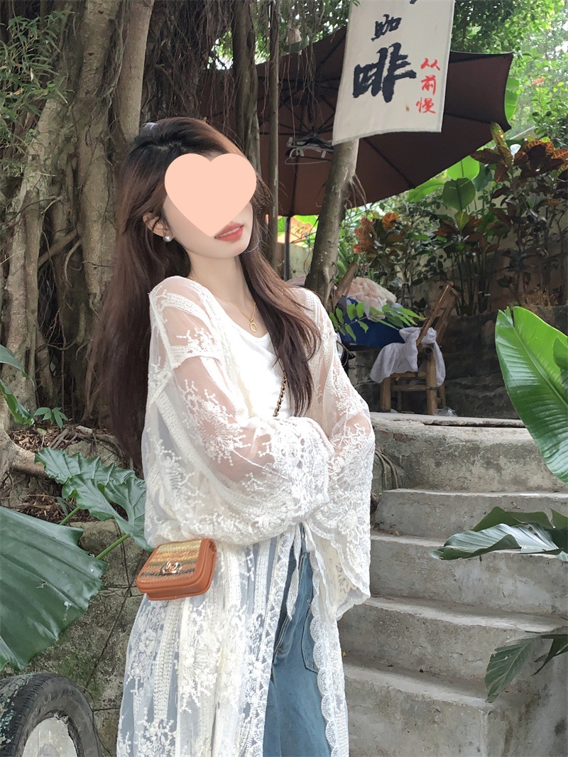 Picture of Thin Holiday Sun Protection Lace Shirt 2024 New Women's Early Autumn French Heavy Embroidered Cardigan Long Top