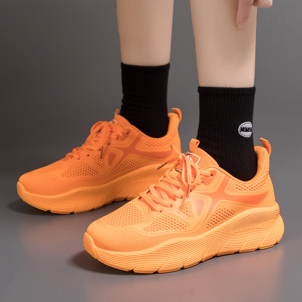 Spring new flying woven sneaker women's couple's versatile platform casual breathable running shoes White shoes F8829