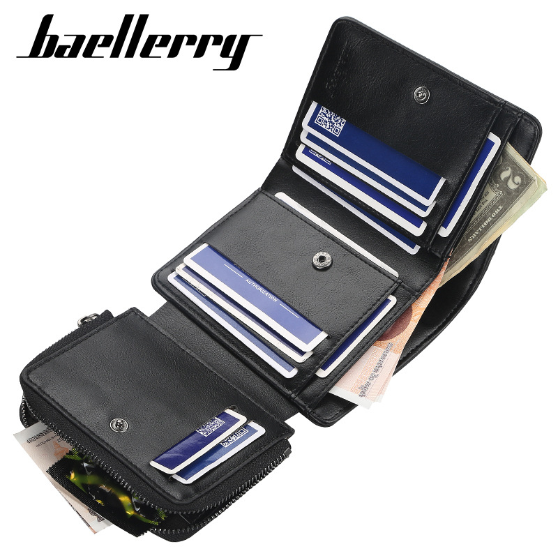 Picture of Wallet Men's Short baellerry European and American Multi-Card Three-Fold Zipper Coin Purse Fashionable Thin Card Bag for Men