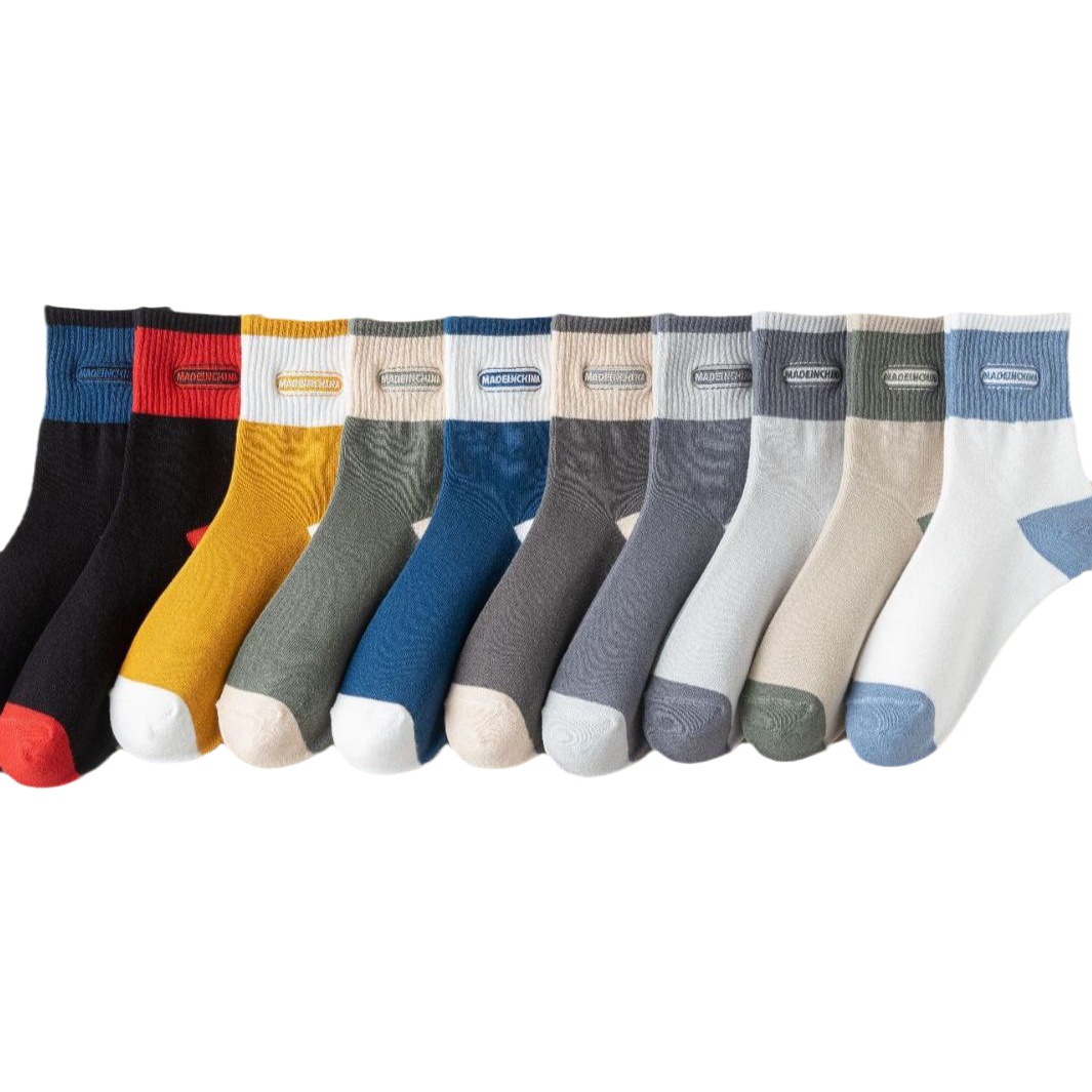 Sports Socks for Men, Mid-Calf Socks, Color-Blocked, Odor-Resistant, Sweat-Absorbent, Breathable, Trendy, Thin Long Socks for Men in Autumn, Spring and Summer