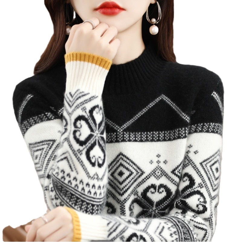 Knitted Bottoming Shirt, Women's Sweater, Spring, Autumn and Winter 2024 New Women's Clothing, Fashionable Half Turtleneck Top