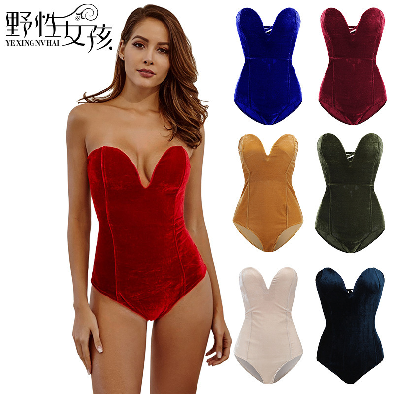 Amazon European and American Cross-Border Popular Women's Clothing Gold Velvet Sexy Tube Top Versatile Jumpsuit