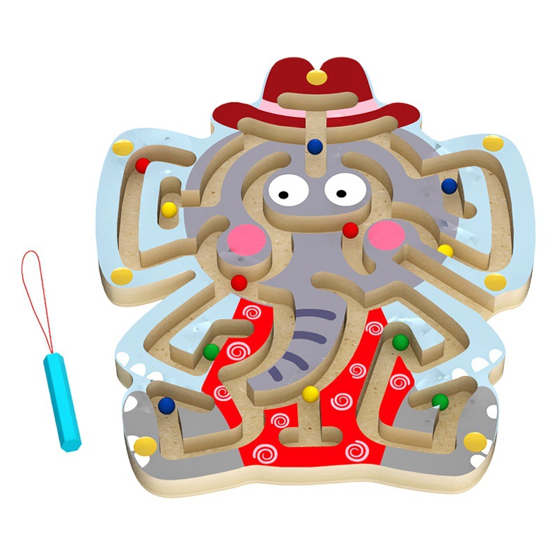 Magnetic pen maze kindergarten baby wooden bead maze children's educational walking wooden desktop toys