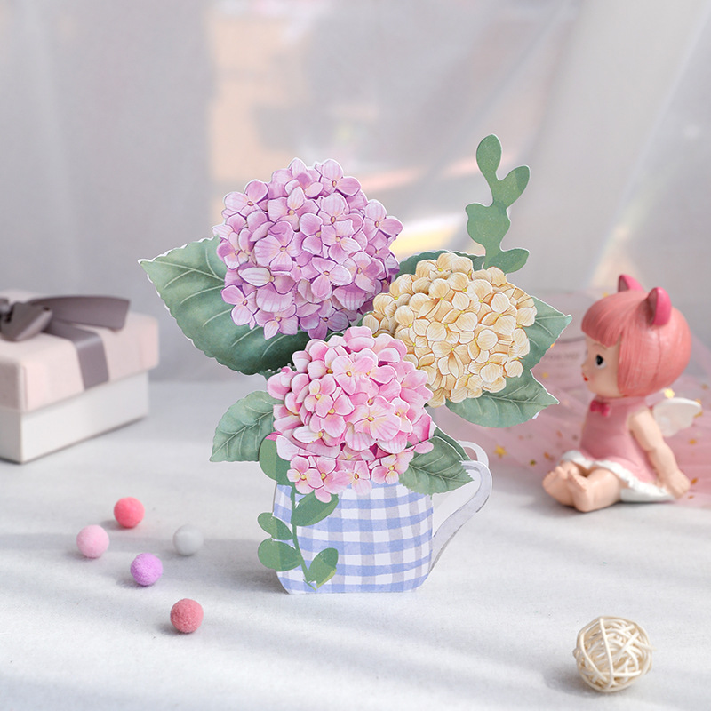 Mother's Day Three-Dimensional Greeting Card Hydrangea Flower Paper Carving Ornament Card Creative Birthday Wishes Handmade Gift Card Wholesale