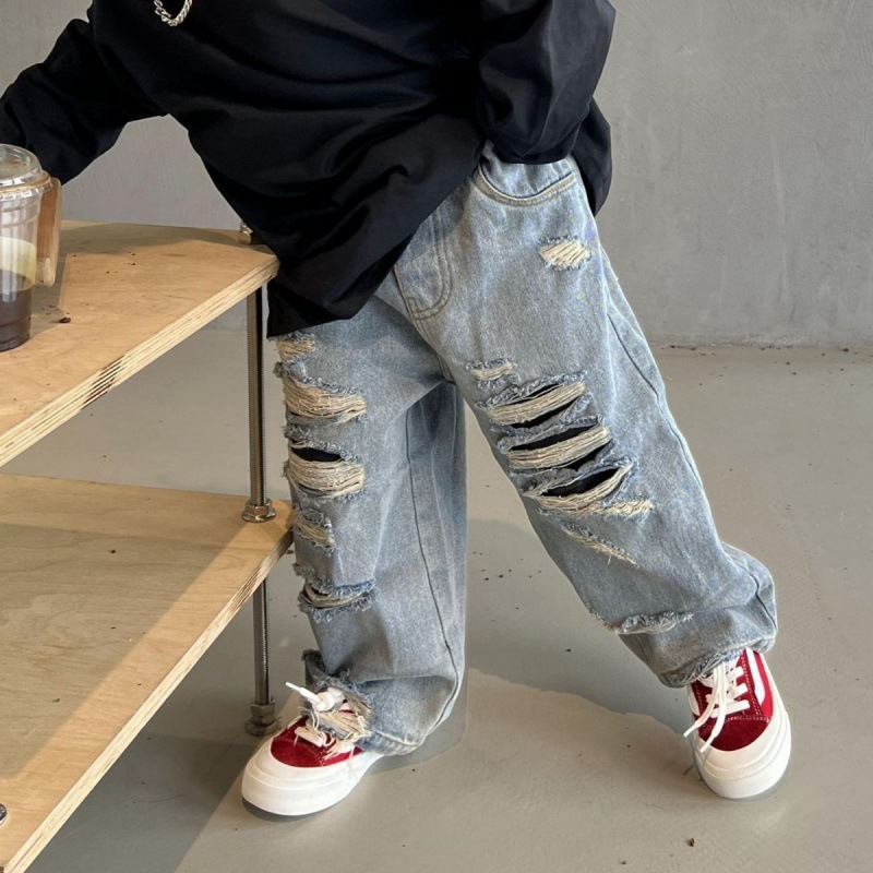 Children's Pants 2024 New Boys' Ripped Jeans Handsome Boys Spring Trousers Children's Wear Trendy Style
