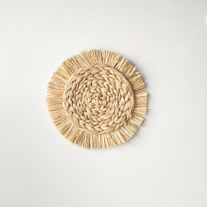 Picture of Bohemian style straw wall decoration living room background wall decoration ethnic round hanging decoration sofa bedside hanging decoration