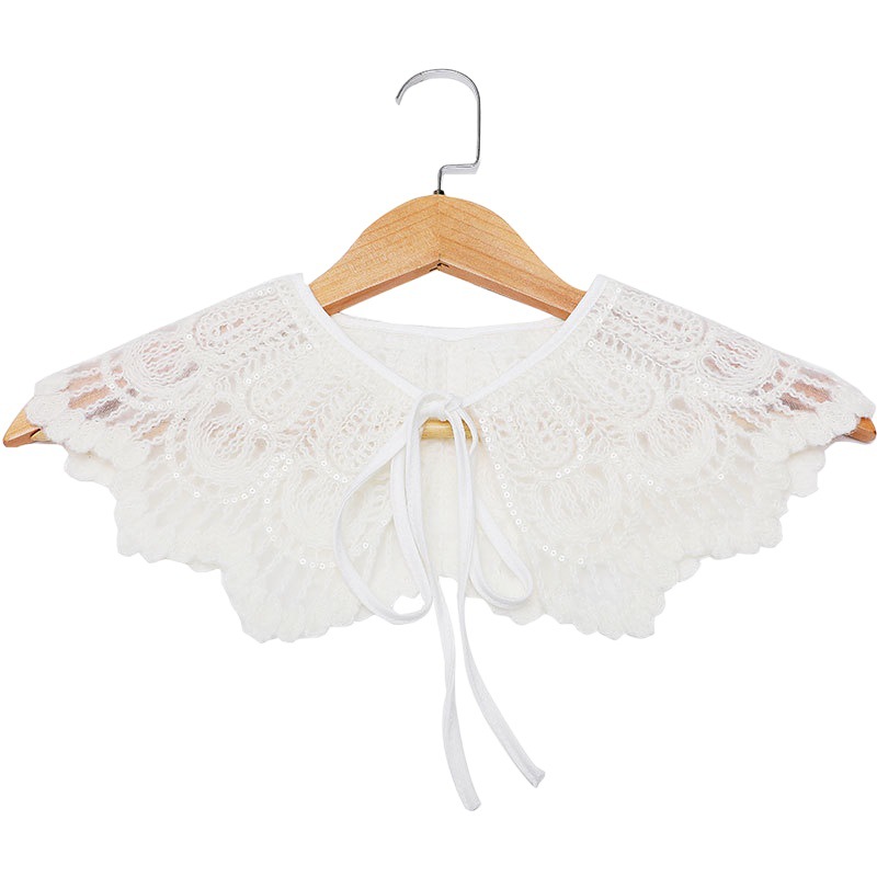 Autumn and Winter Faux Wool Beaded Women's Faux Collar with Tie Bow and Shawl Collar, Exquisite Cross-Border E-Commerce Style