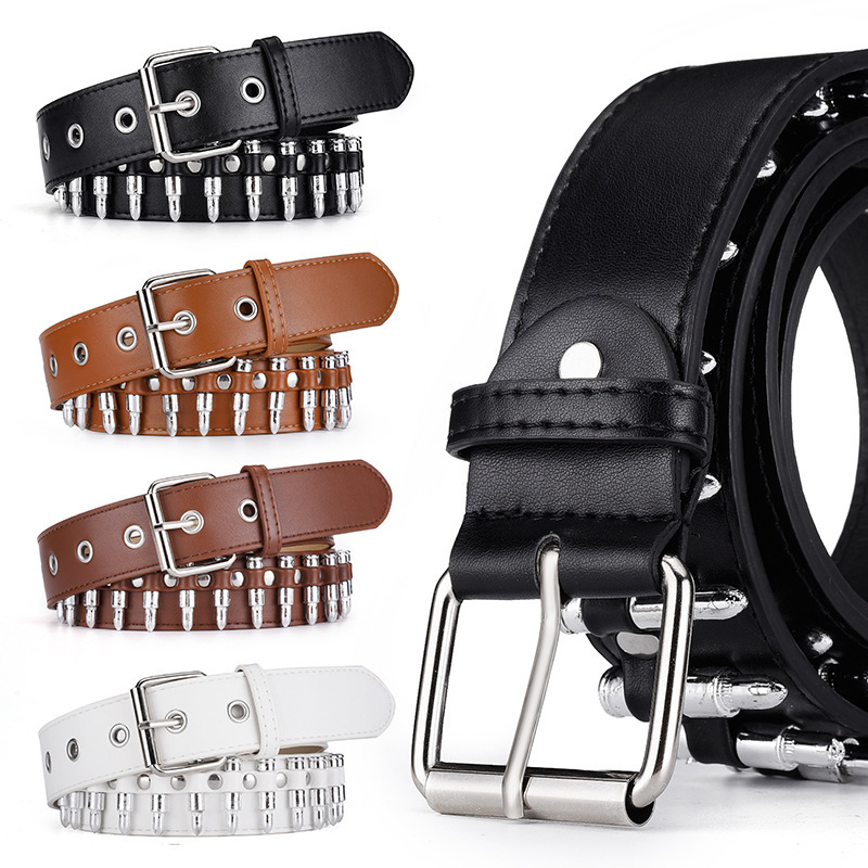 2024 Cross-Border European and American New Trendy Bullet Men's Wide Belt Punk Style Fashionable Women's Wide Belt