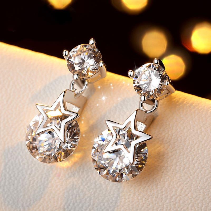 925 Silver Earrings for Female Students Five-Pointed Star Earrings Korean Simple Elegant Stylish Versatile and Not Easy to Break