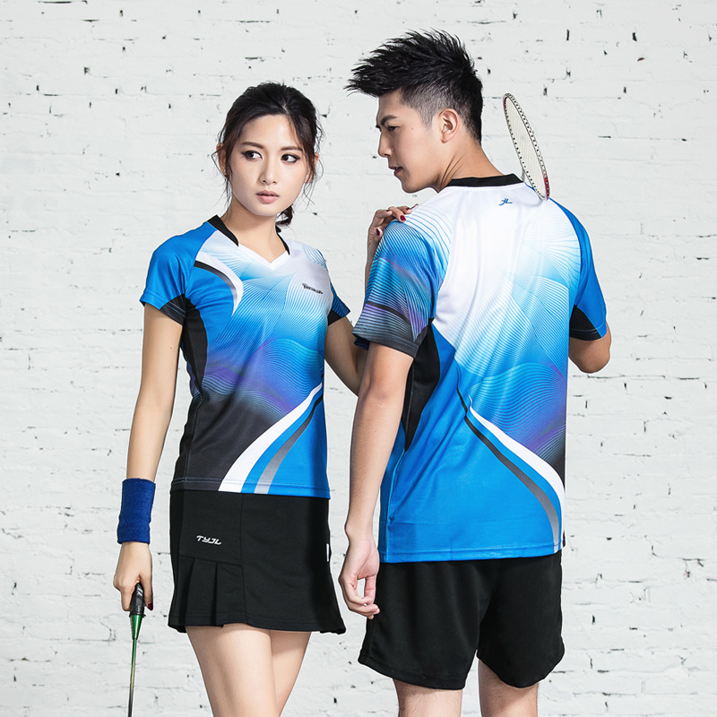 Picture of Quick-drying non-stick badminton suit women's breathable short-sleeved men's competition team uniform table tennis shirt volleyball uniform printing number