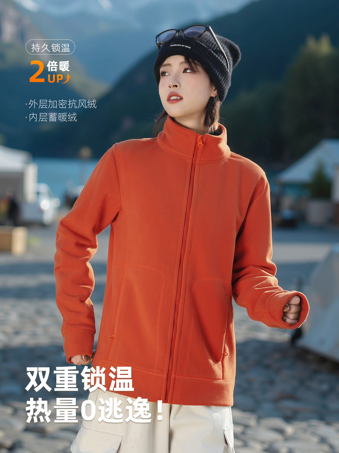 Picture of Casual and warm reversible fleece cardigan, unisex, autumn/winter outdoor windproof softshell jacket, layered with fleece jacket