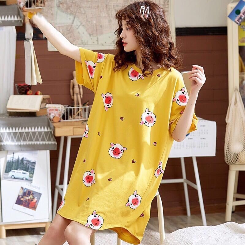 Picture of Pajamas for Women, Summer Korean Style, Women's Summer Nightgown, Short-Sleeved Women's Summer Home Wear Set, Student Plus Size Milk Silk