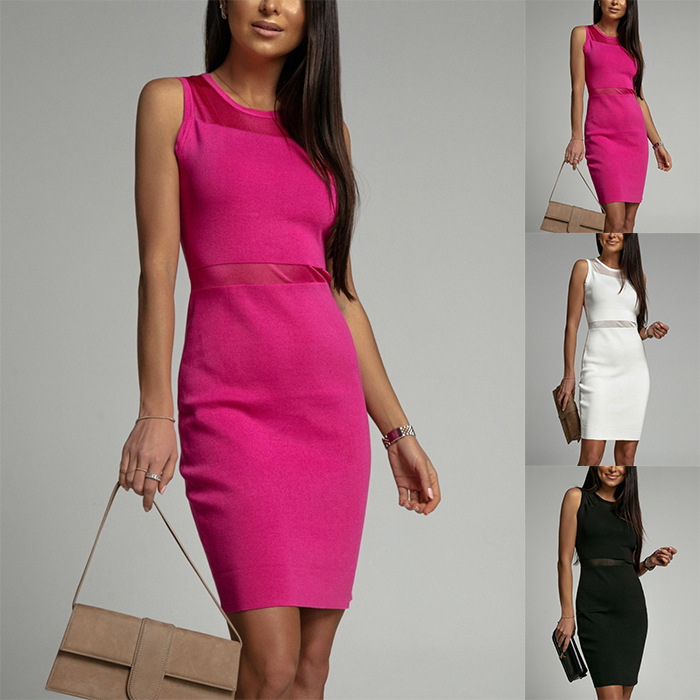 Independent Station Amazon AliExpress Hot Cross-border European and American Knitted Hollow Sexy Sleeveless Tight dress