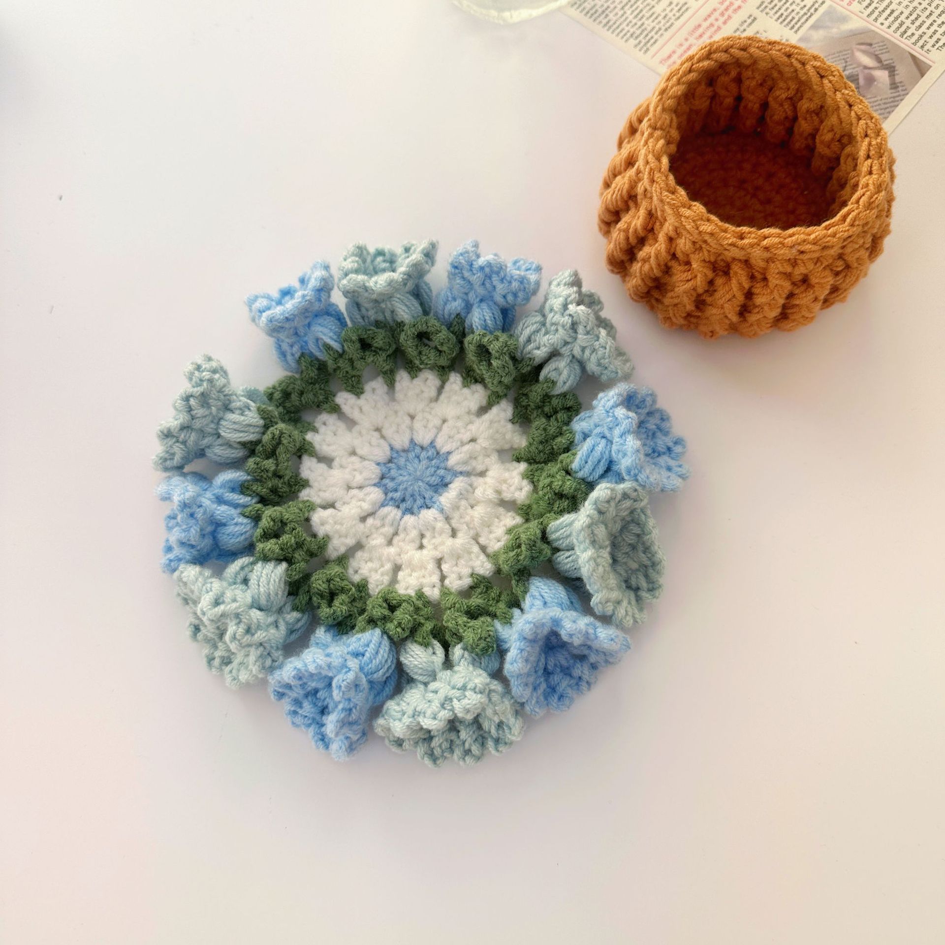 Picture of Beginner Handmade Weaving DIY Materials Kit, Yarn, Crochet, Lily of the Valley Gradient Coaster Gift for Girlfriend