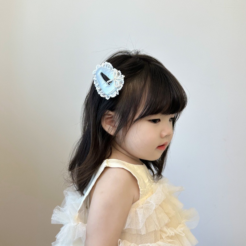 New Sweet Satin Lace Beads Children's Water Drop Hairpin Fresh Fabric BB Clip Hairpin Side Clip Bangs Clip