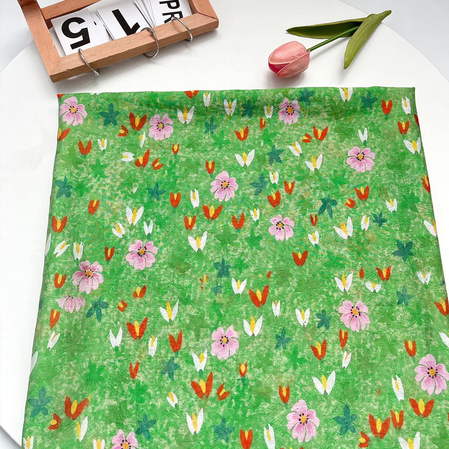 Picture of Tencel Jacquard Fabric with Small Green Flowers, 1.5m Width, New Chinese Style Hanfu Cheongsam Dress Fabric