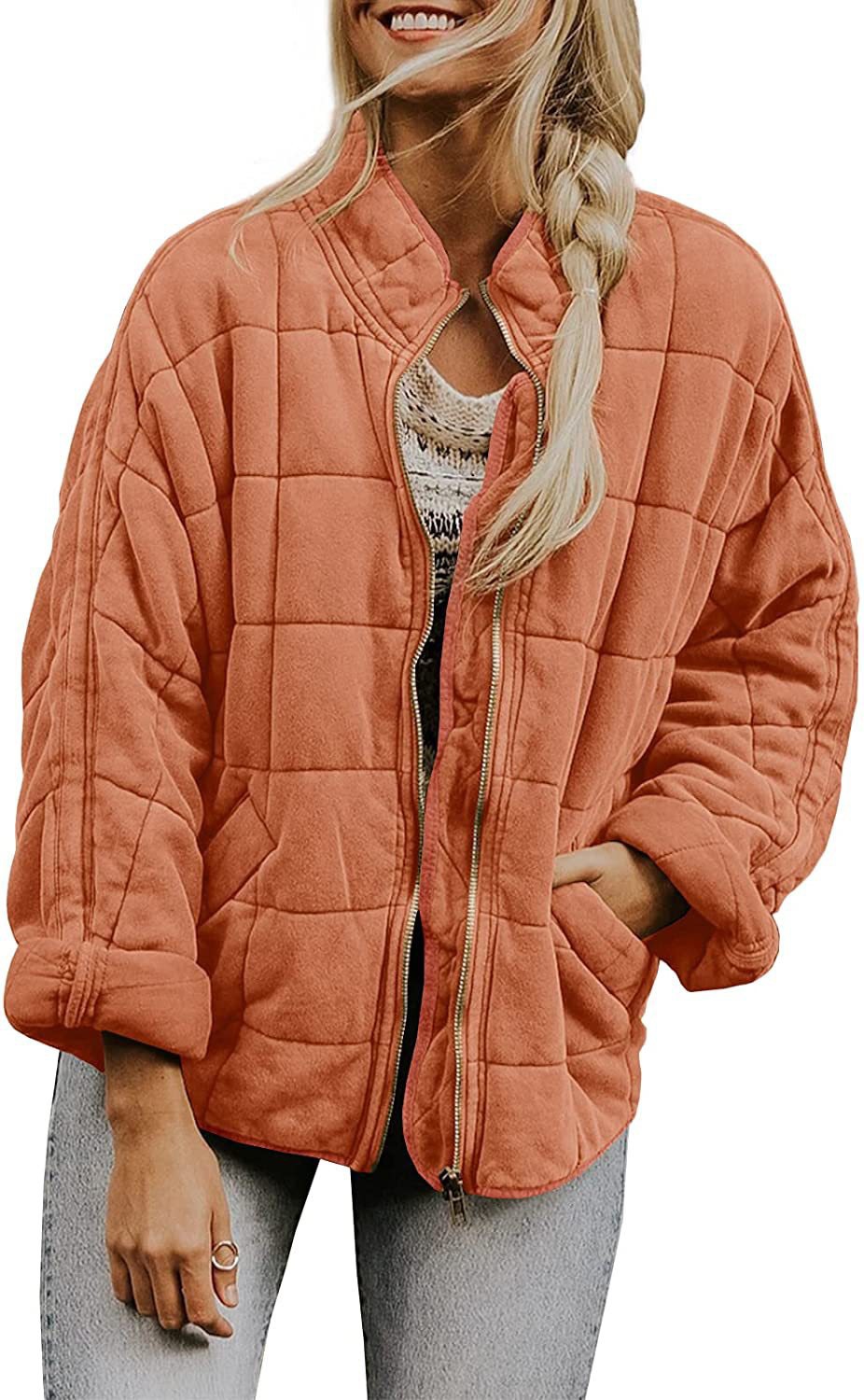Picture of Cross-border foreign trade Amazon solid color stand collar cotton-padded jacket 2024 European and American women's loose long sleeve pocket jacket