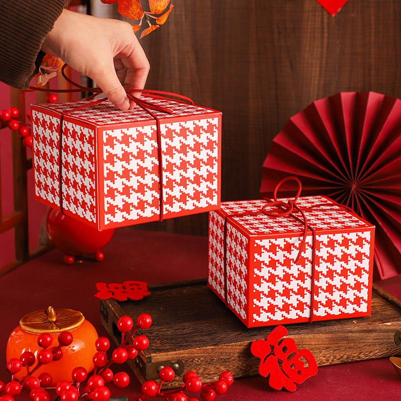 2026 New Year Candy Cookies Houndstooth Pattern Room Temperature Packaging Box Baked Snowflake Pastry New Year Gift Flip-Top Box in Stock