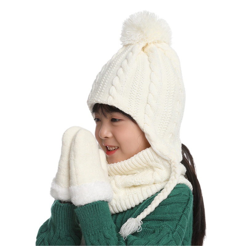 Amazon 2-5 years old cross-border e-commerce 21 new velvet large twist children's hat scarf gloves 3three pieces suit