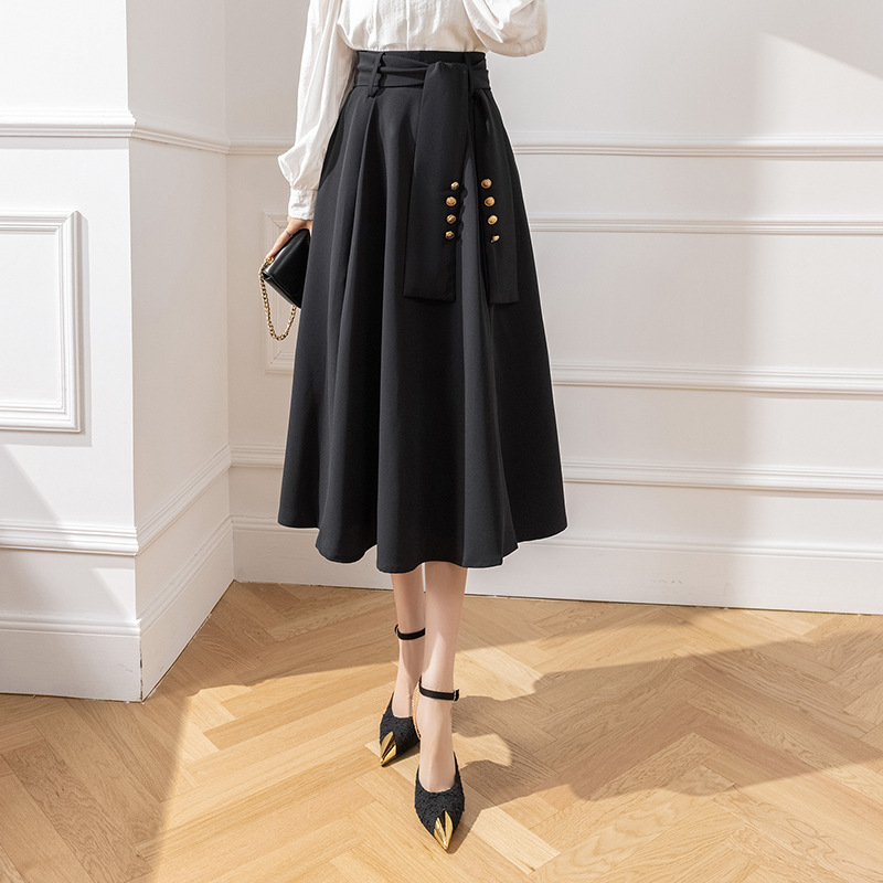 Picture of Hepburn Style High-Waisted Umbrella Skirt 2024 New Slimming Look A-Line Skirt Fashionable Elegant Covering the Crotch Mid-Length Skirt