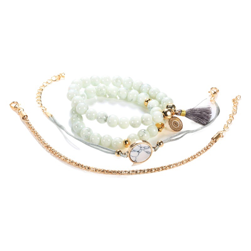 European and American Turquoise Tassel Round Stone Fashion Trendy Four-piece Tassel Bracelet