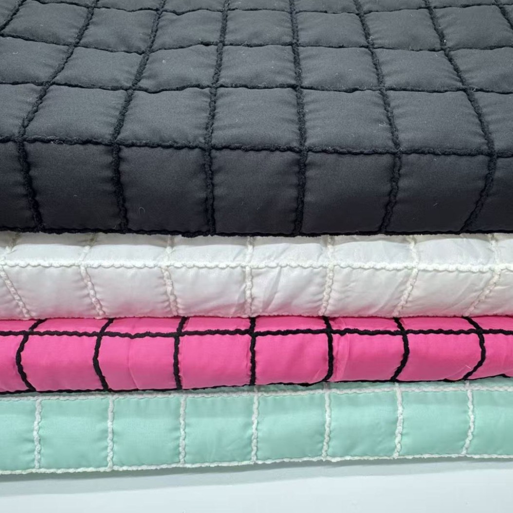 Polyester cord embroidery, regular quilted cotton, PU material, color-block quilted quilted cotton composite fabric, cloud bag clothing and makeup bag fabric
