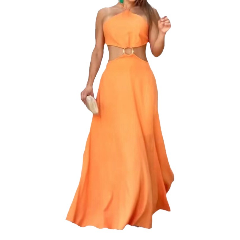 dress sexy dress women's European and American style polyester long neck women's high waist autumn and winter clothes women's 2024