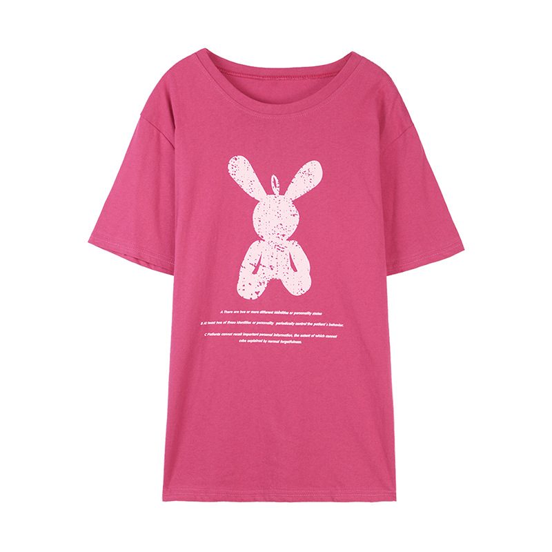 Picture of Summer mid-length loose girlfriends bottoming shirt Women's cartoon ins round neck plus size short sleeve t-shirt women's top women's clothing