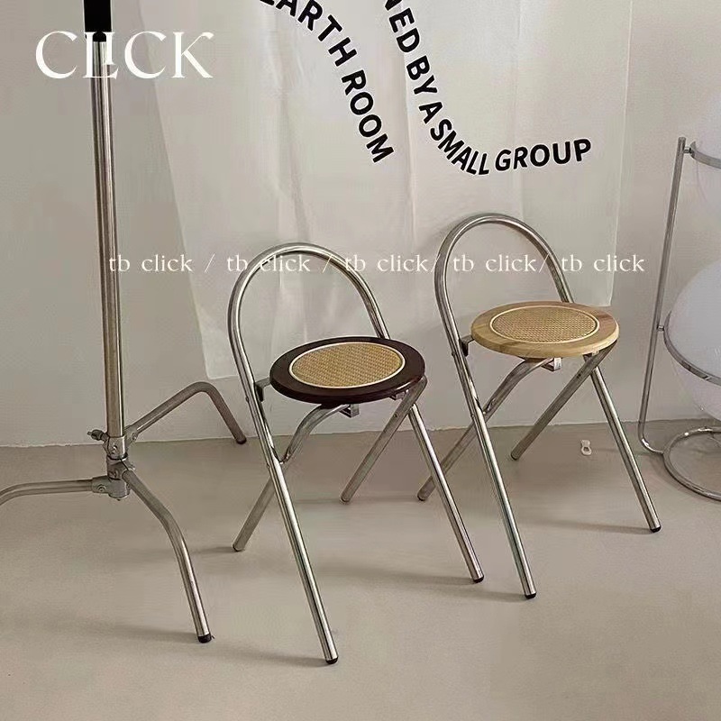 Light Luxury Rattan Retro Log Dining Chair, Simple Nordic Style Backrest Foldableing Chair, Home Stool, Cafe Chair