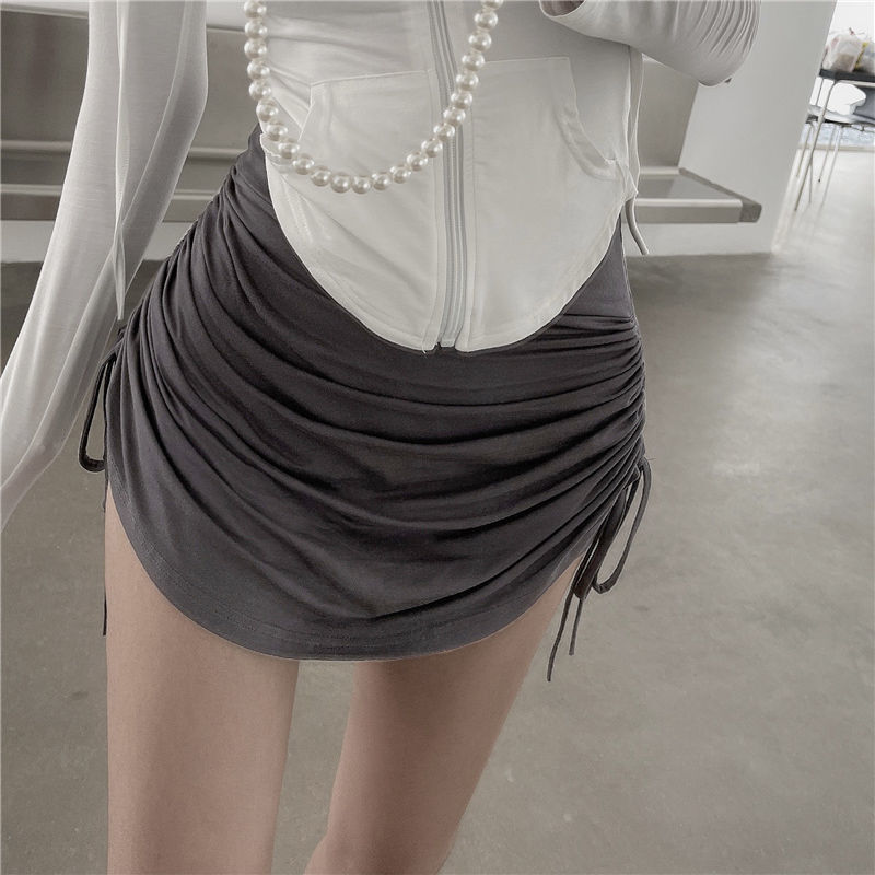 Picture of European and American sexy hot girl high waist pleated meat covering culottes anti-exposure drawstring design short skirt hip skirt cotton women's clothing