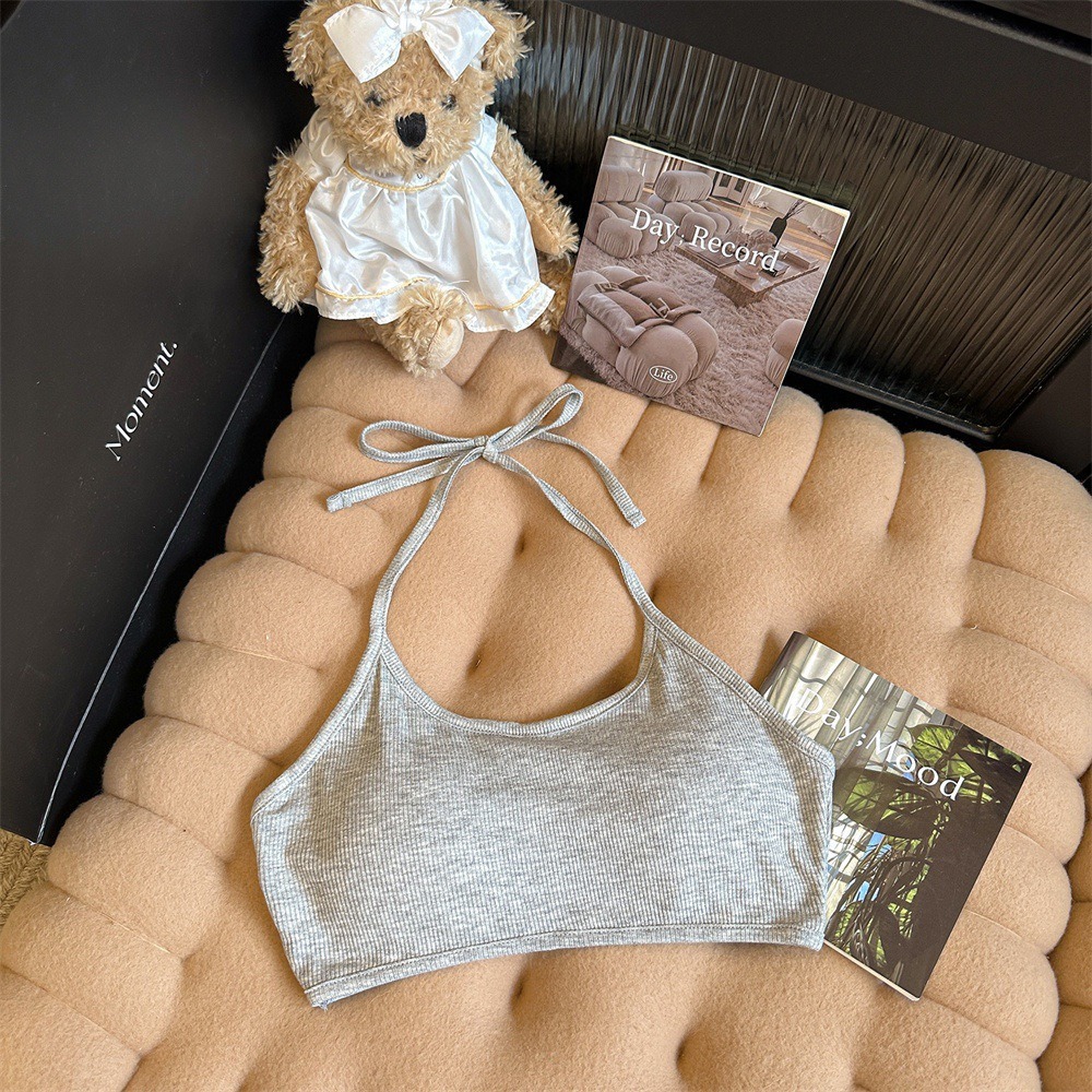 Picture of With Chest Pad Short Hanging Neck Strap Vest Underwear Women's Hot Girl Beautiful Back Wrap Chest Sexy Tube Top with Base