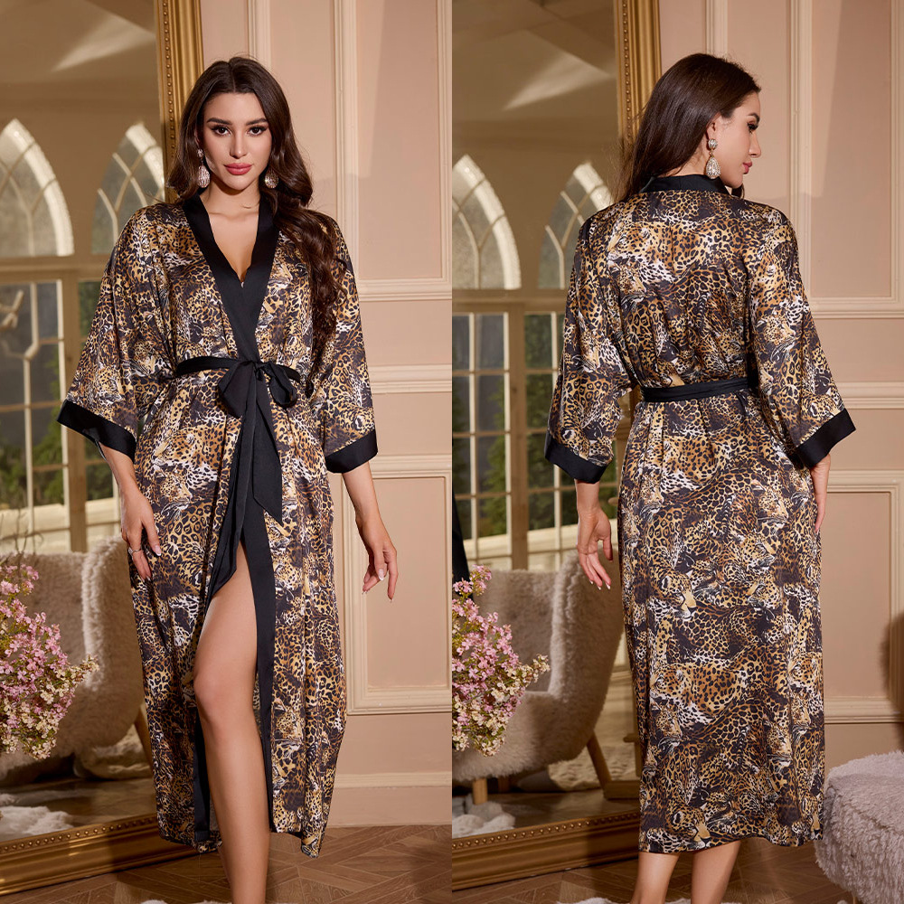 Picture of Yaoting Satin Printed Pajamas for Women Summer Large Size Accessible Luxury Three-Quarter Sleeves Cool Long Nightgown Home Wear Women Wp2669